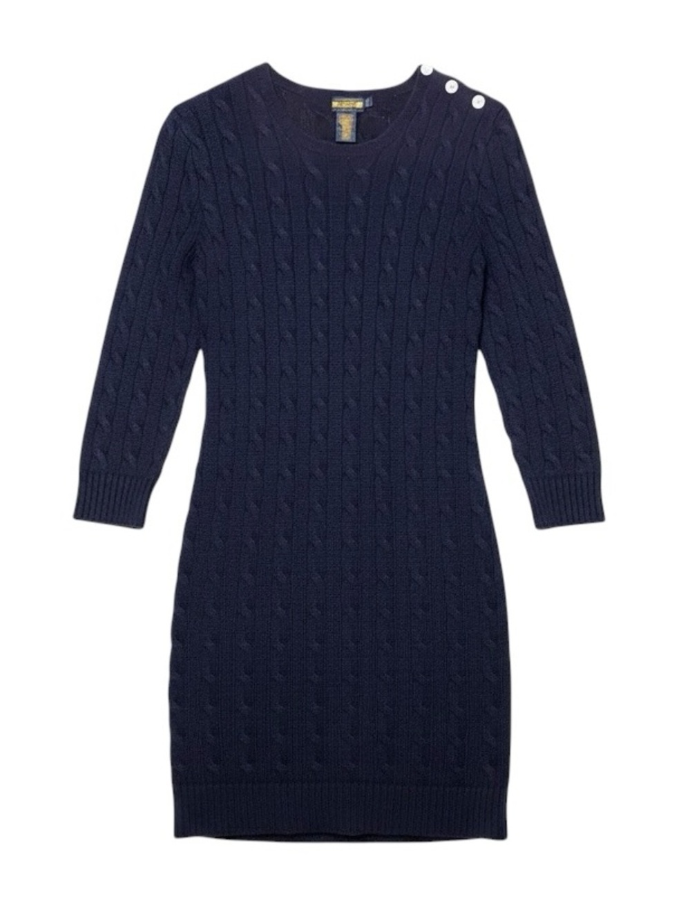 Ralph Lauren Rugby Cable Knit Sweater Dress Navy Wool Cashmere Blend Size Small